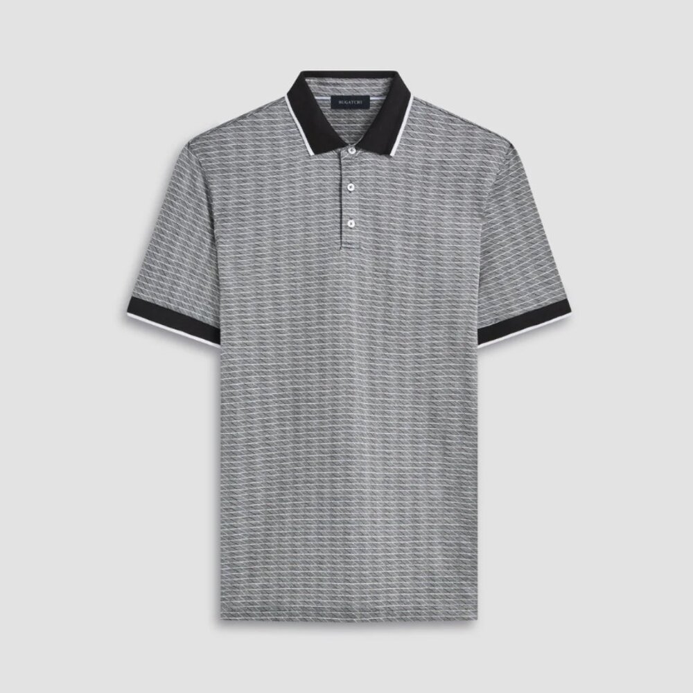 Bugatchi Men’s M Gray & Black Geometric Polo Shirt